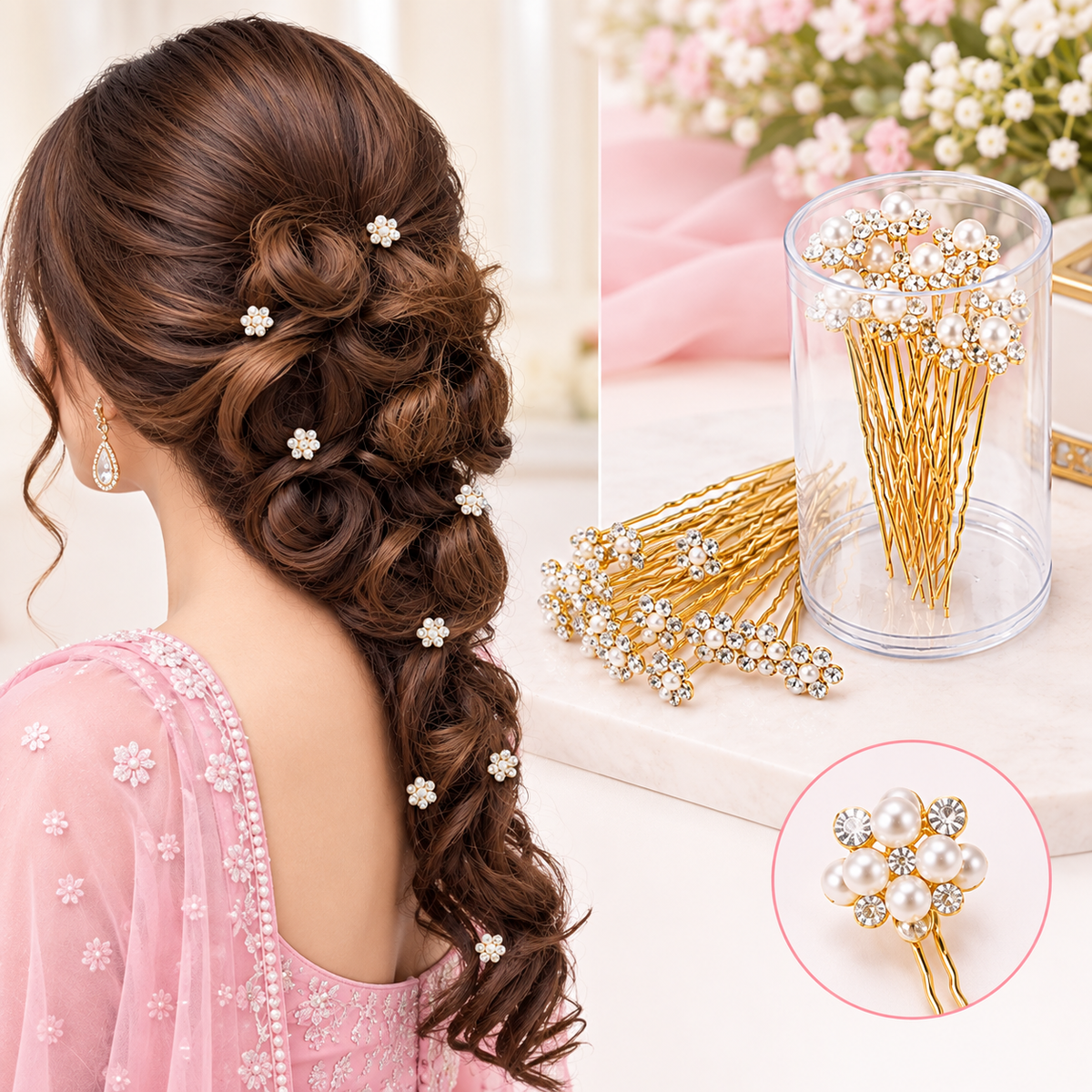 PARA CABELO 2 Pcs Pearl Butterfly Hair Claw Clips with Tassels for Women & Girls Party Wear Hair Accessory Set (Gold, White)